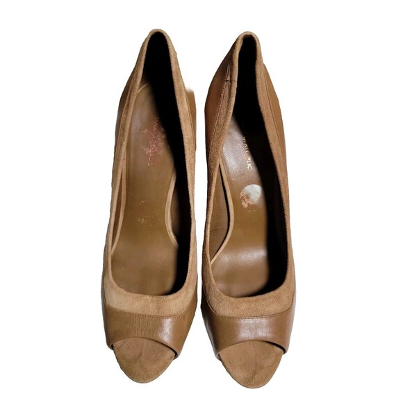 Banana Republic Shoes Women Brown Taupe Leather Suede  Open Toe Pump Heels Sz 10 - Picture 2 of 6
